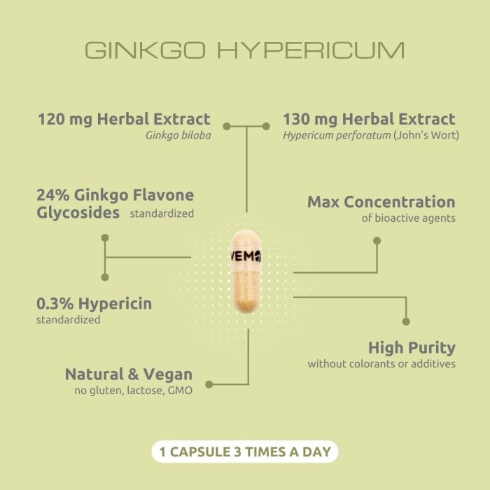 Ginkgo Hypericum (Ginkgo biloba and St. John's Wort), 60 capsules I VemoHerb<sup>®</sup> - Image 3