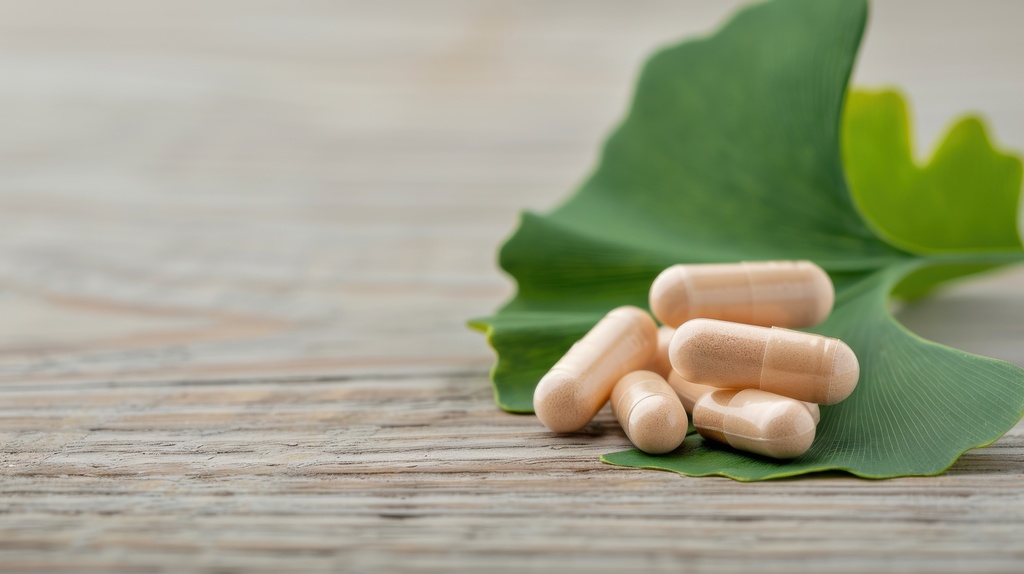 capsules on a ginkgo biloba leaf